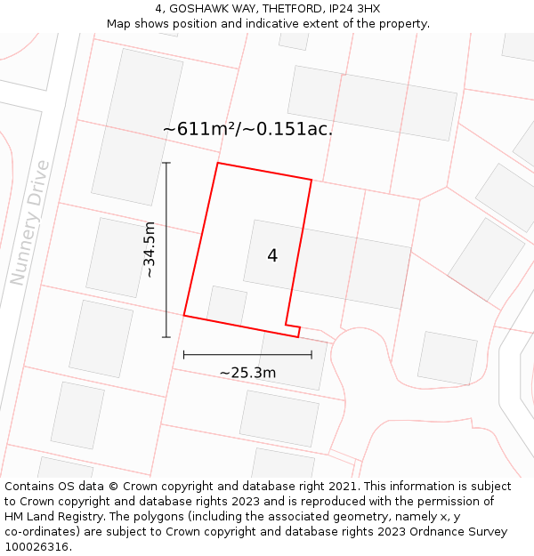 4, GOSHAWK WAY, THETFORD, IP24 3HX: Plot and title map