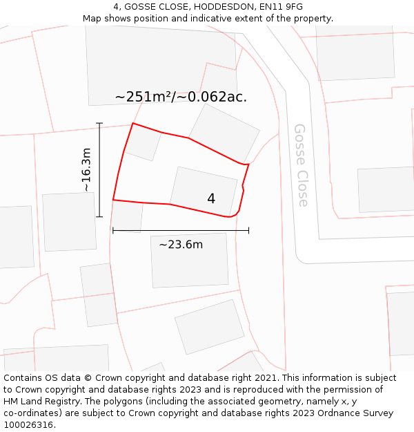 4, GOSSE CLOSE, HODDESDON, EN11 9FG: Plot and title map