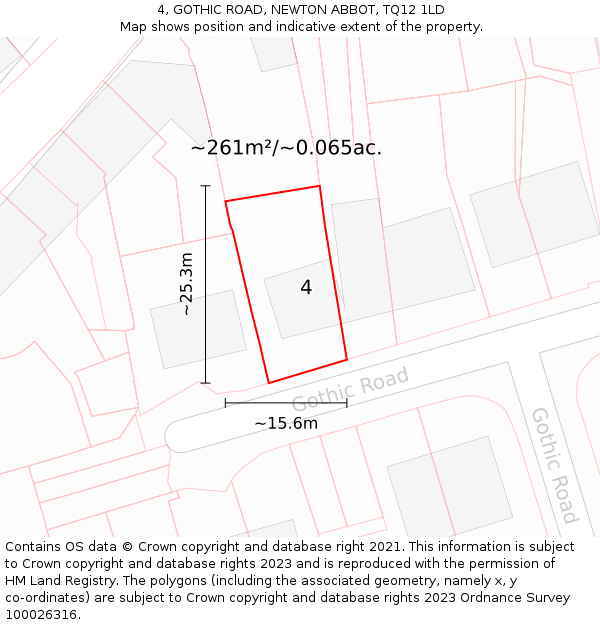 4, GOTHIC ROAD, NEWTON ABBOT, TQ12 1LD: Plot and title map