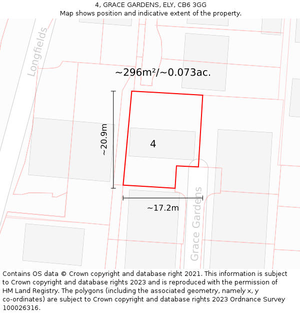 4, GRACE GARDENS, ELY, CB6 3GG: Plot and title map