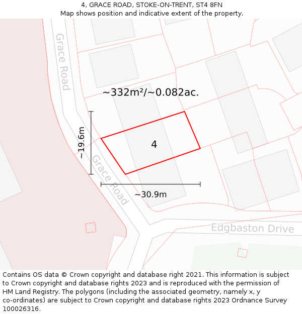 4, GRACE ROAD, STOKE-ON-TRENT, ST4 8FN: Plot and title map