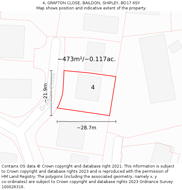 4, GRAFTON CLOSE, BAILDON, SHIPLEY, BD17 6SY: Plot and title map