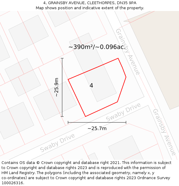 4, GRAINSBY AVENUE, CLEETHORPES, DN35 9PA: Plot and title map