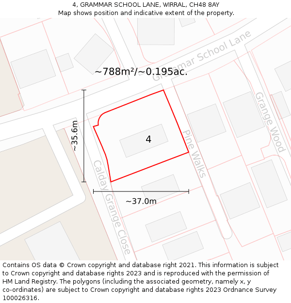 4, GRAMMAR SCHOOL LANE, WIRRAL, CH48 8AY: Plot and title map