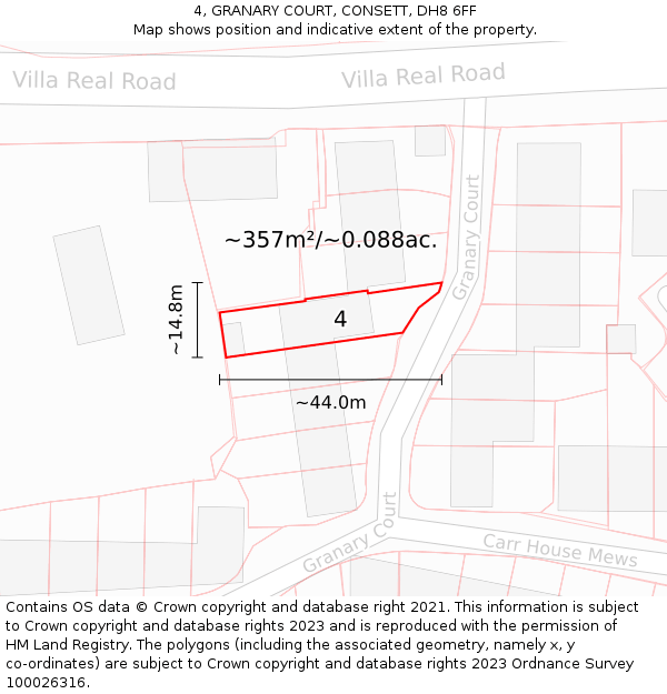 4, GRANARY COURT, CONSETT, DH8 6FF: Plot and title map