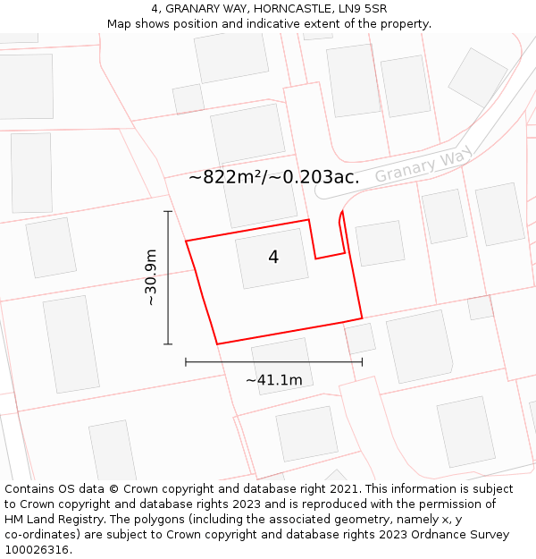 4, GRANARY WAY, HORNCASTLE, LN9 5SR: Plot and title map