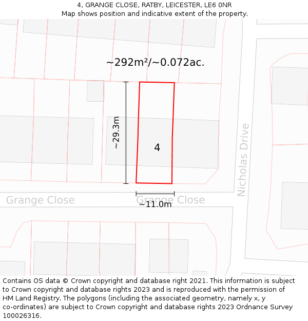 4, GRANGE CLOSE, RATBY, LEICESTER, LE6 0NR: Plot and title map