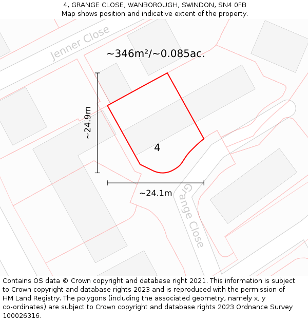 4, GRANGE CLOSE, WANBOROUGH, SWINDON, SN4 0FB: Plot and title map