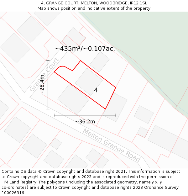 4, GRANGE COURT, MELTON, WOODBRIDGE, IP12 1SL: Plot and title map