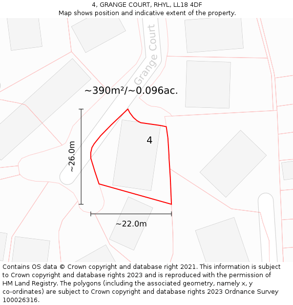 4, GRANGE COURT, RHYL, LL18 4DF: Plot and title map