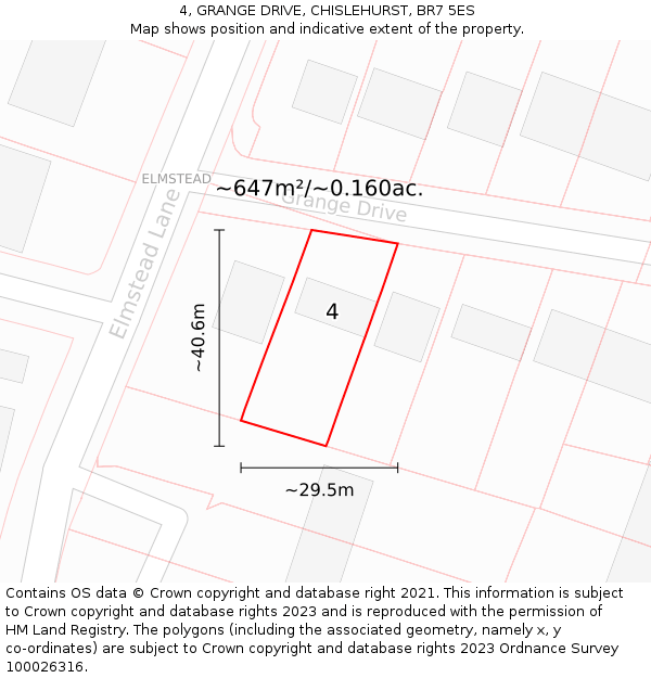 4, GRANGE DRIVE, CHISLEHURST, BR7 5ES: Plot and title map