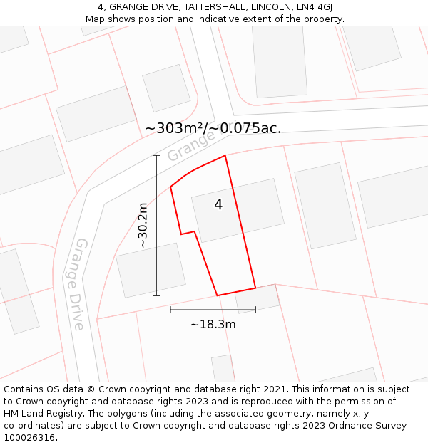 4, GRANGE DRIVE, TATTERSHALL, LINCOLN, LN4 4GJ: Plot and title map