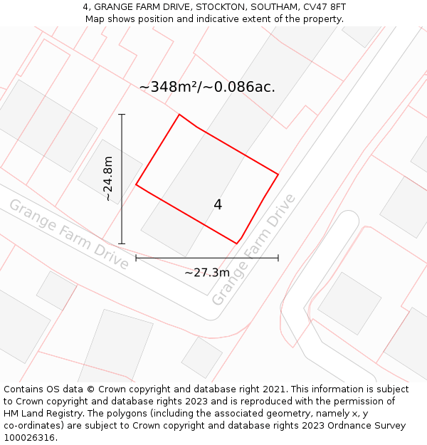 4, GRANGE FARM DRIVE, STOCKTON, SOUTHAM, CV47 8FT: Plot and title map