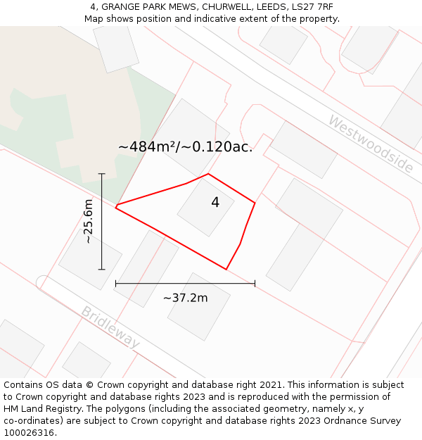 4, GRANGE PARK MEWS, CHURWELL, LEEDS, LS27 7RF: Plot and title map