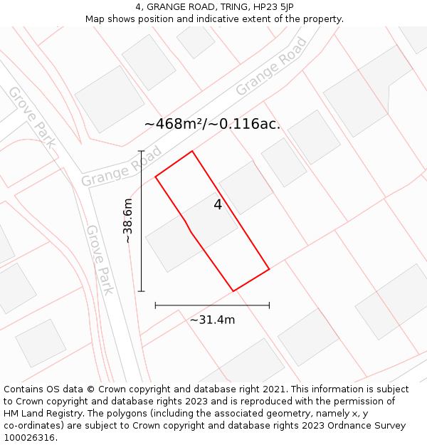 4, GRANGE ROAD, TRING, HP23 5JP: Plot and title map