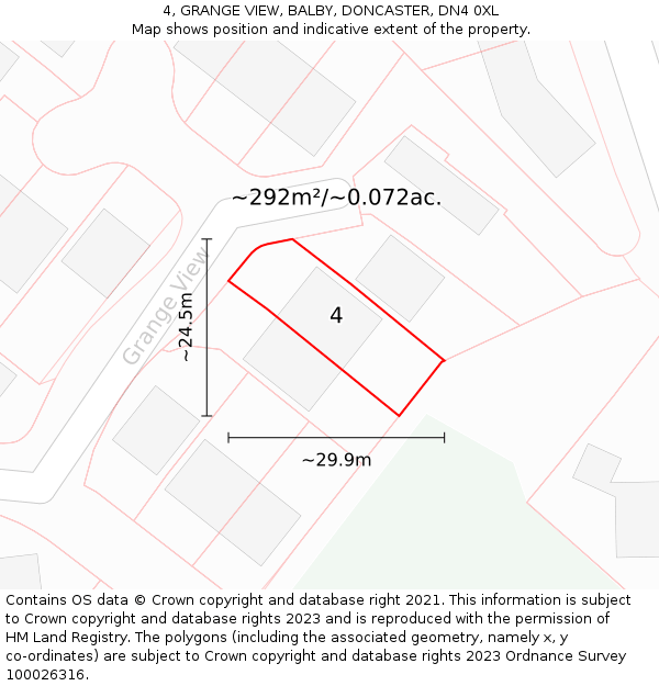 4, GRANGE VIEW, BALBY, DONCASTER, DN4 0XL: Plot and title map