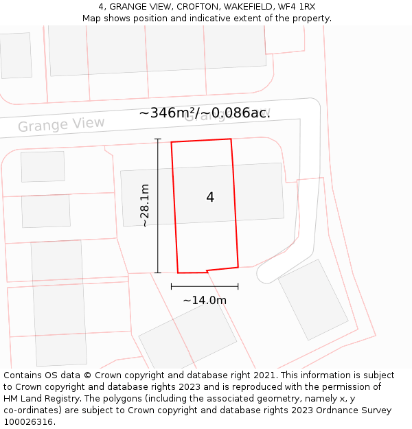 4, GRANGE VIEW, CROFTON, WAKEFIELD, WF4 1RX: Plot and title map