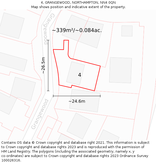 4, GRANGEWOOD, NORTHAMPTON, NN4 0QN: Plot and title map