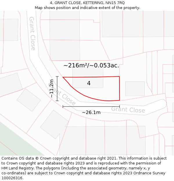 4, GRANT CLOSE, KETTERING, NN15 7RQ: Plot and title map