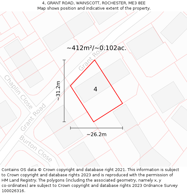 4, GRANT ROAD, WAINSCOTT, ROCHESTER, ME3 8EE: Plot and title map