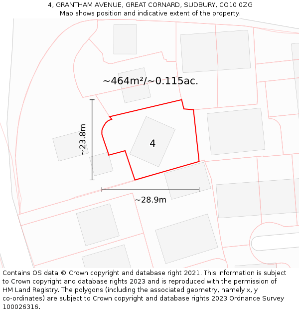 4, GRANTHAM AVENUE, GREAT CORNARD, SUDBURY, CO10 0ZG: Plot and title map