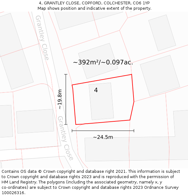 4, GRANTLEY CLOSE, COPFORD, COLCHESTER, CO6 1YP: Plot and title map