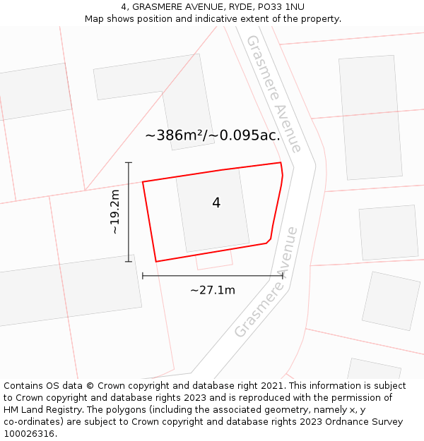 4, GRASMERE AVENUE, RYDE, PO33 1NU: Plot and title map