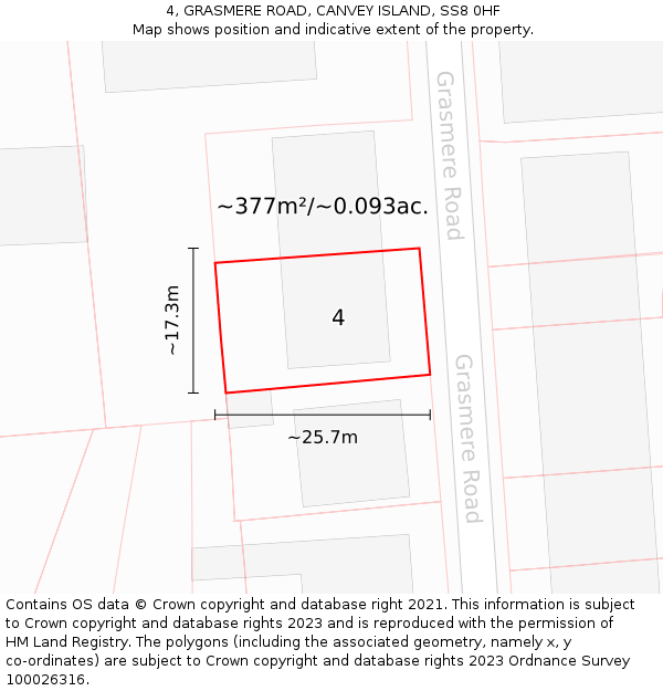 4, GRASMERE ROAD, CANVEY ISLAND, SS8 0HF: Plot and title map