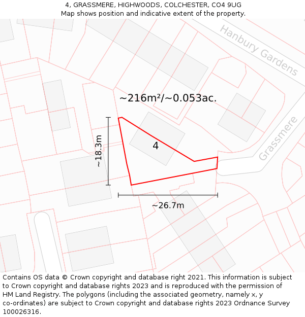 4, GRASSMERE, HIGHWOODS, COLCHESTER, CO4 9UG: Plot and title map