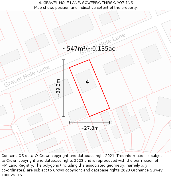 4, GRAVEL HOLE LANE, SOWERBY, THIRSK, YO7 1NS: Plot and title map