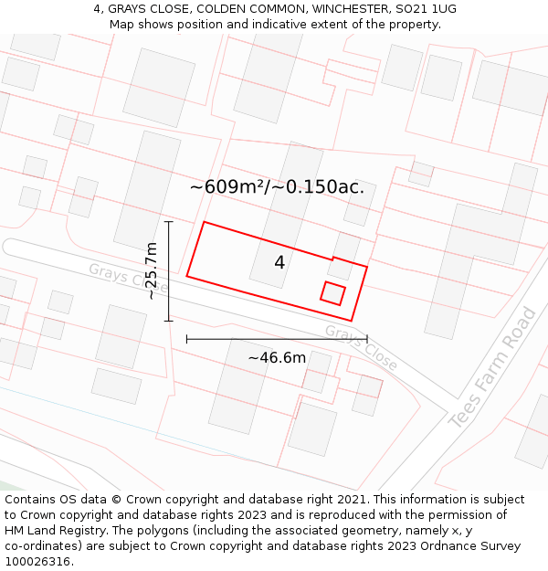 4, GRAYS CLOSE, COLDEN COMMON, WINCHESTER, SO21 1UG: Plot and title map