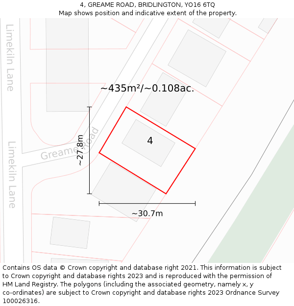 4, GREAME ROAD, BRIDLINGTON, YO16 6TQ: Plot and title map