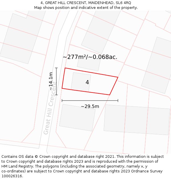 4, GREAT HILL CRESCENT, MAIDENHEAD, SL6 4RQ: Plot and title map