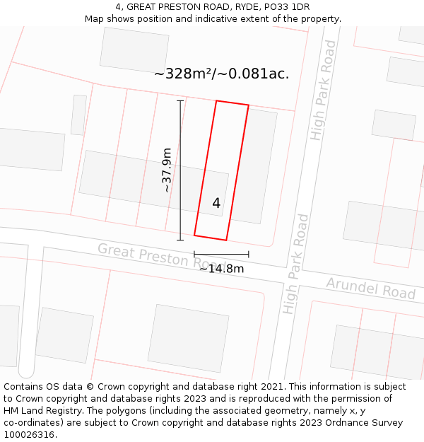 4, GREAT PRESTON ROAD, RYDE, PO33 1DR: Plot and title map