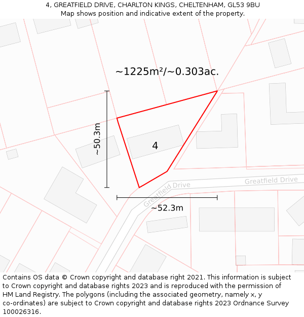 4, GREATFIELD DRIVE, CHARLTON KINGS, CHELTENHAM, GL53 9BU: Plot and title map