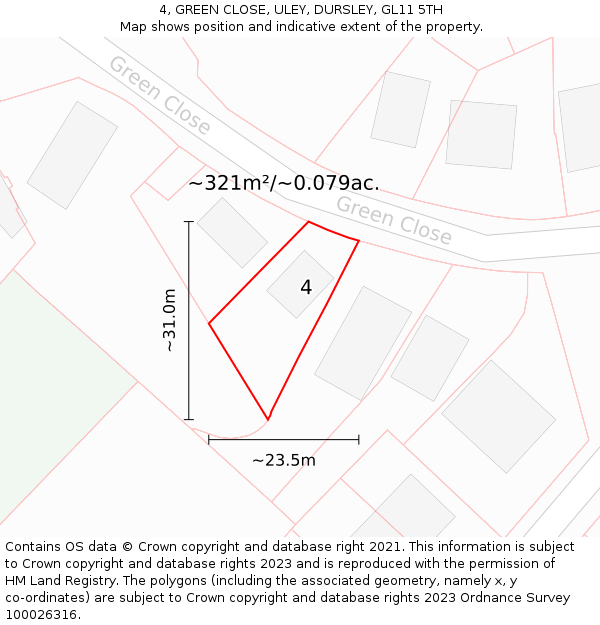 4, GREEN CLOSE, ULEY, DURSLEY, GL11 5TH: Plot and title map