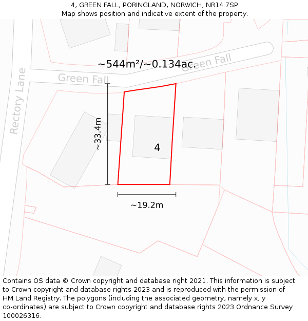 4, GREEN FALL, PORINGLAND, NORWICH, NR14 7SP: Plot and title map