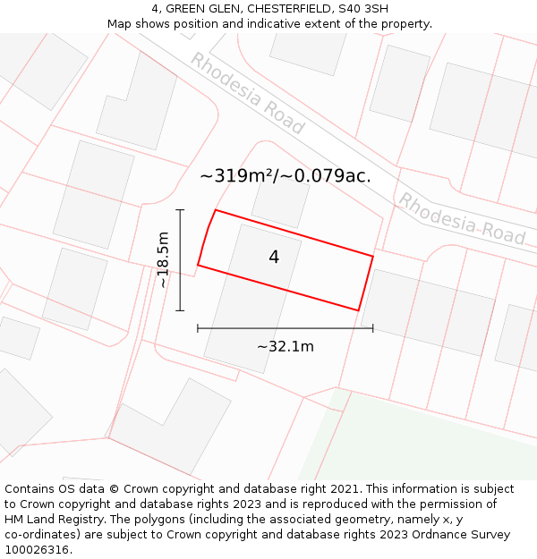 4, GREEN GLEN, CHESTERFIELD, S40 3SH: Plot and title map