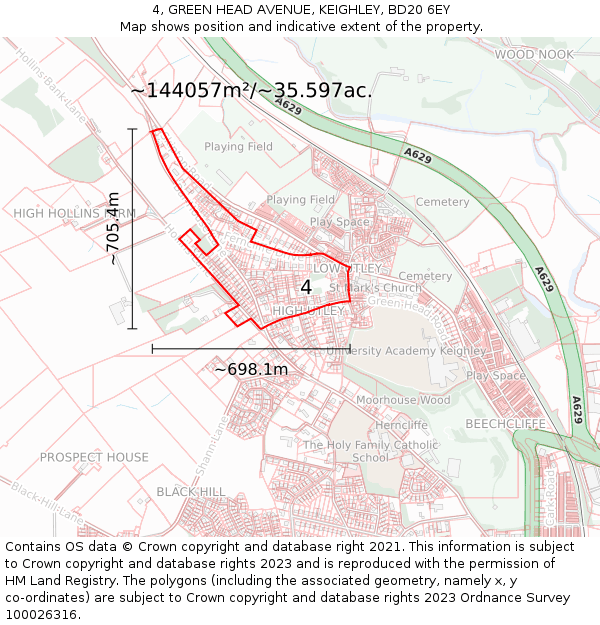 4, GREEN HEAD AVENUE, KEIGHLEY, BD20 6EY: Plot and title map