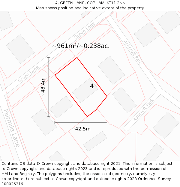 4, GREEN LANE, COBHAM, KT11 2NN: Plot and title map