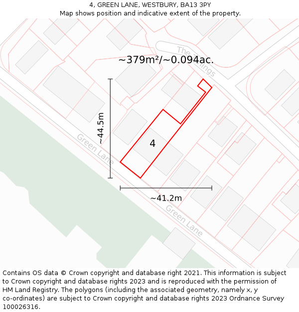 4, GREEN LANE, WESTBURY, BA13 3PY: Plot and title map