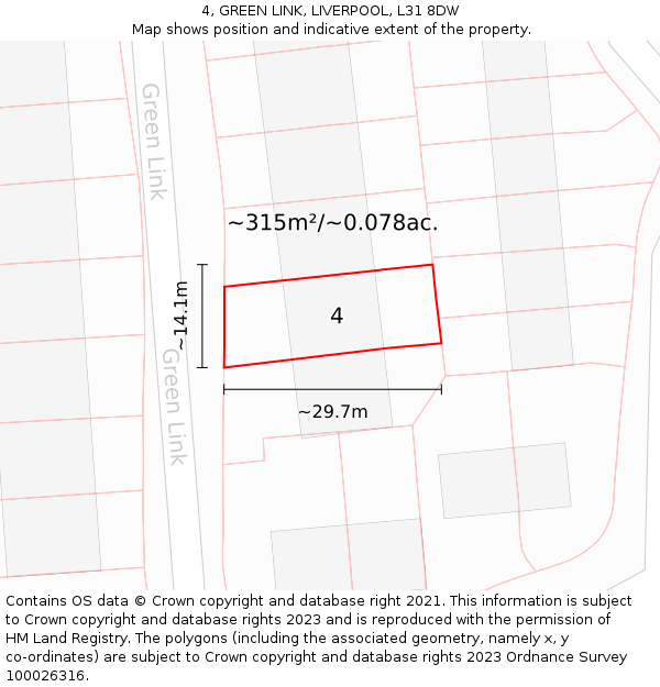4, GREEN LINK, LIVERPOOL, L31 8DW: Plot and title map