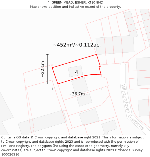 4, GREEN MEAD, ESHER, KT10 8ND: Plot and title map