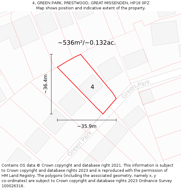 4, GREEN PARK, PRESTWOOD, GREAT MISSENDEN, HP16 0PZ: Plot and title map