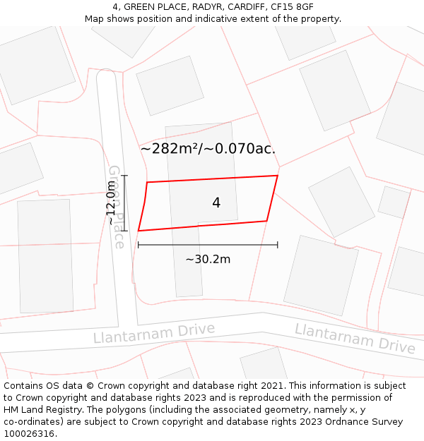 4, GREEN PLACE, RADYR, CARDIFF, CF15 8GF: Plot and title map