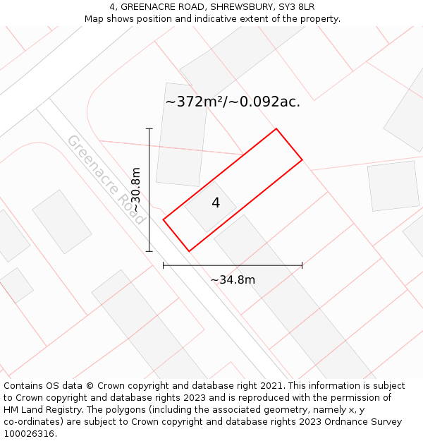 4, GREENACRE ROAD, SHREWSBURY, SY3 8LR: Plot and title map