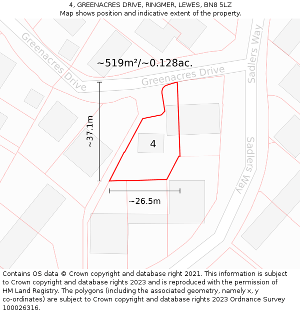 4, GREENACRES DRIVE, RINGMER, LEWES, BN8 5LZ: Plot and title map