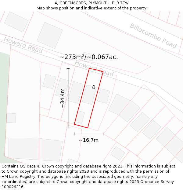 4, GREENACRES, PLYMOUTH, PL9 7EW: Plot and title map