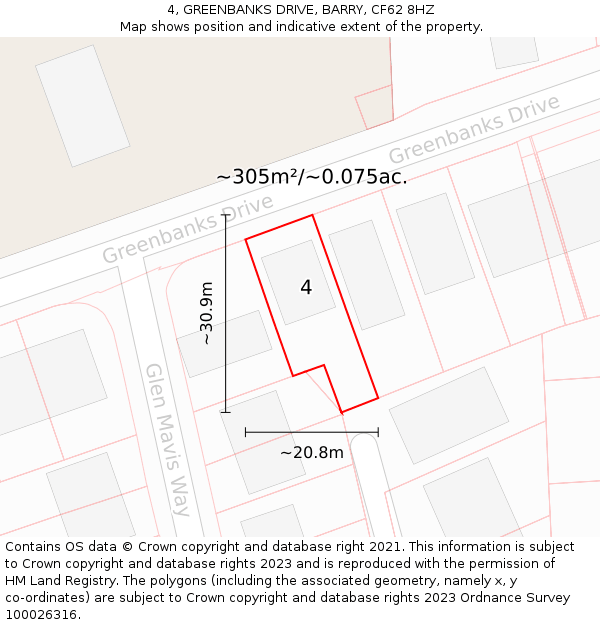 4, GREENBANKS DRIVE, BARRY, CF62 8HZ: Plot and title map