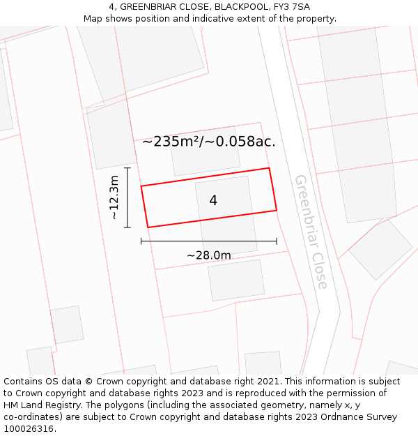 4, GREENBRIAR CLOSE, BLACKPOOL, FY3 7SA: Plot and title map